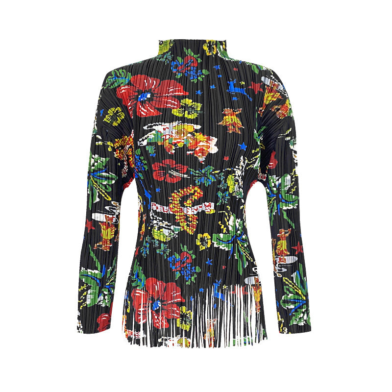 Women's Long Sleeve Fold Floral Skirt Top