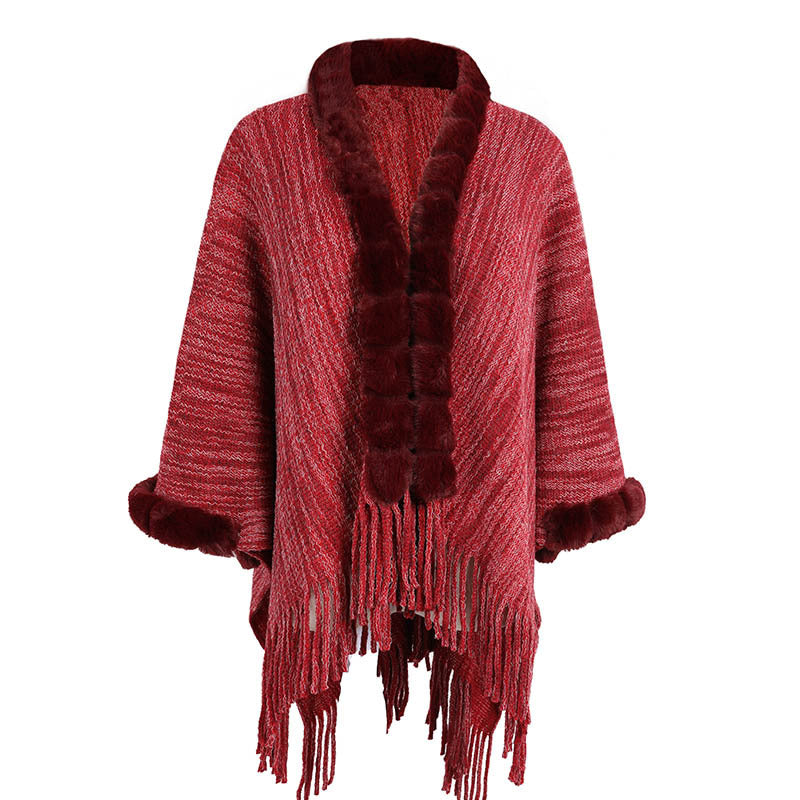 Ladies Fringed Cloak Shawl Sweater Coat