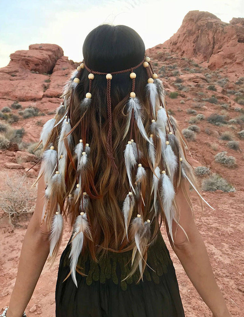 Böhmisches langes Feder-Stirnband, Feder-Haar-Accessoire