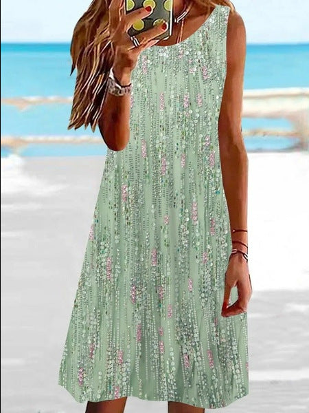 Floral Casual Round Neck Loose Vest Dress