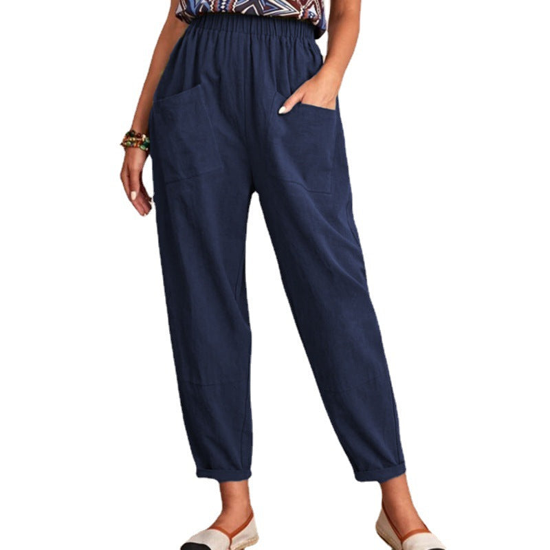 Women's Cotton Linen Elastic-waist Casual Pants