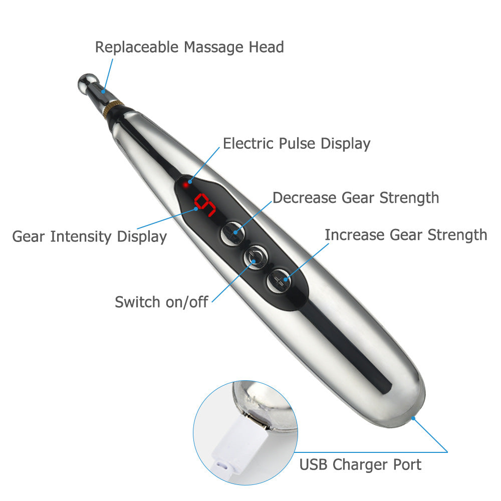 Rechargeable Acupoint Massage Pen 5-Head Meridian Pen Massager Magnetic Therapy Pain Relief Massager