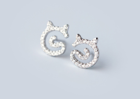 S925 Sterling Silber süße Katze Halskette koreanische Mode Silber Schmuck dreiteilig