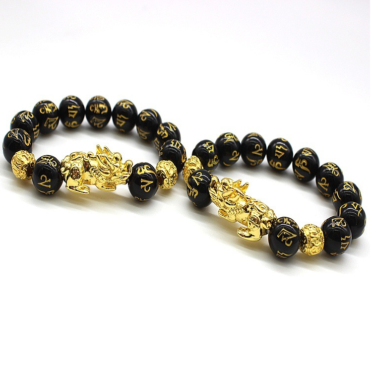 Natural Obsidian Bracelet Gold Leather Embroidered Men And Women