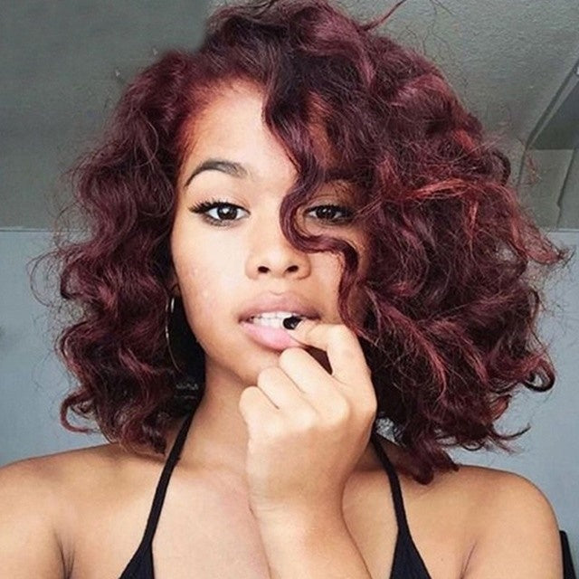 Burgundy curly hair hood