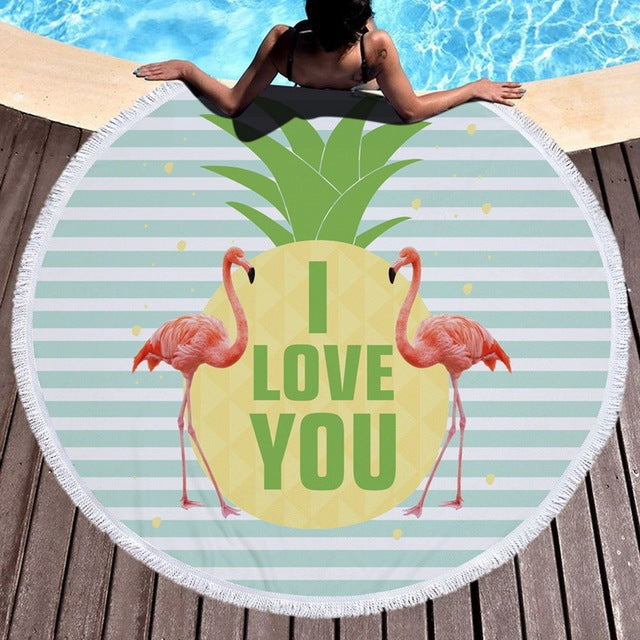 Flamingo round beach towel