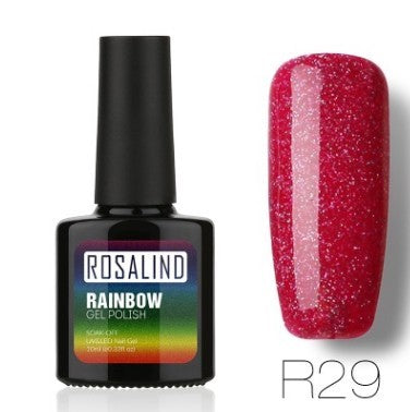 Nail free, long-lasting, non-toxic, nail polish, ROSALIND phototherapy glue, star studded rainbow system.