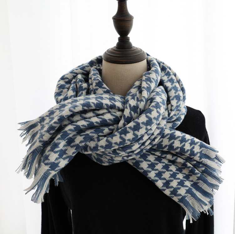 Houndstooth Cashmere Shawl Padded Warm Scarf