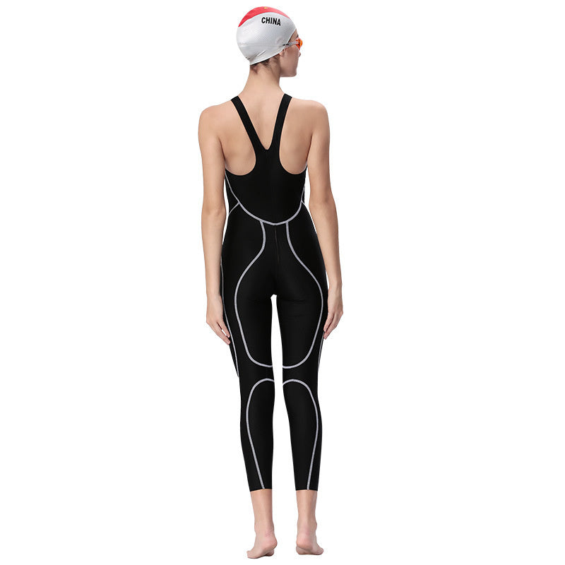 One-piece Silk Quick-drying Fabric Professional Training Competition Long Swimsuit