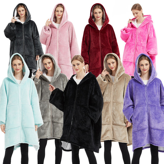 WarmHug: Plus-size wearable blanket sweatshirt for winter, providing warm and cozy comfort in a giant hoodie robe for both women and men's home clothes.