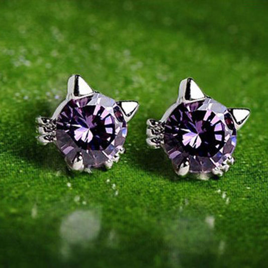 Cat Face S9265 Sterling Silver Stud Earrings