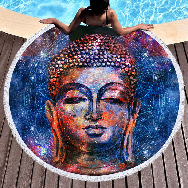 Indian Buddha statue round beach towel