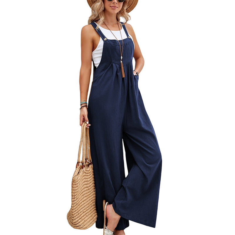 Damen Jumpsuit mit langen Trägerhosen, lässig, lockerer Strampler, Overalls mit Taschen