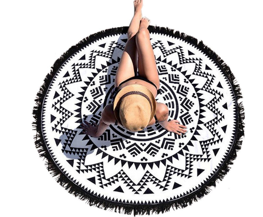 European and American printed tassel round beach mats Seaside yoga mat round beach towels