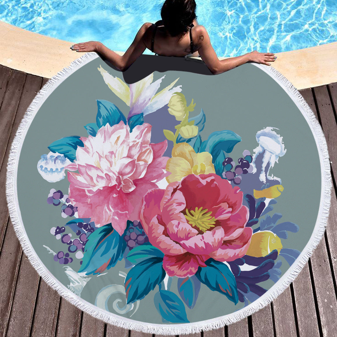 Non shedding microfiber round beach towel