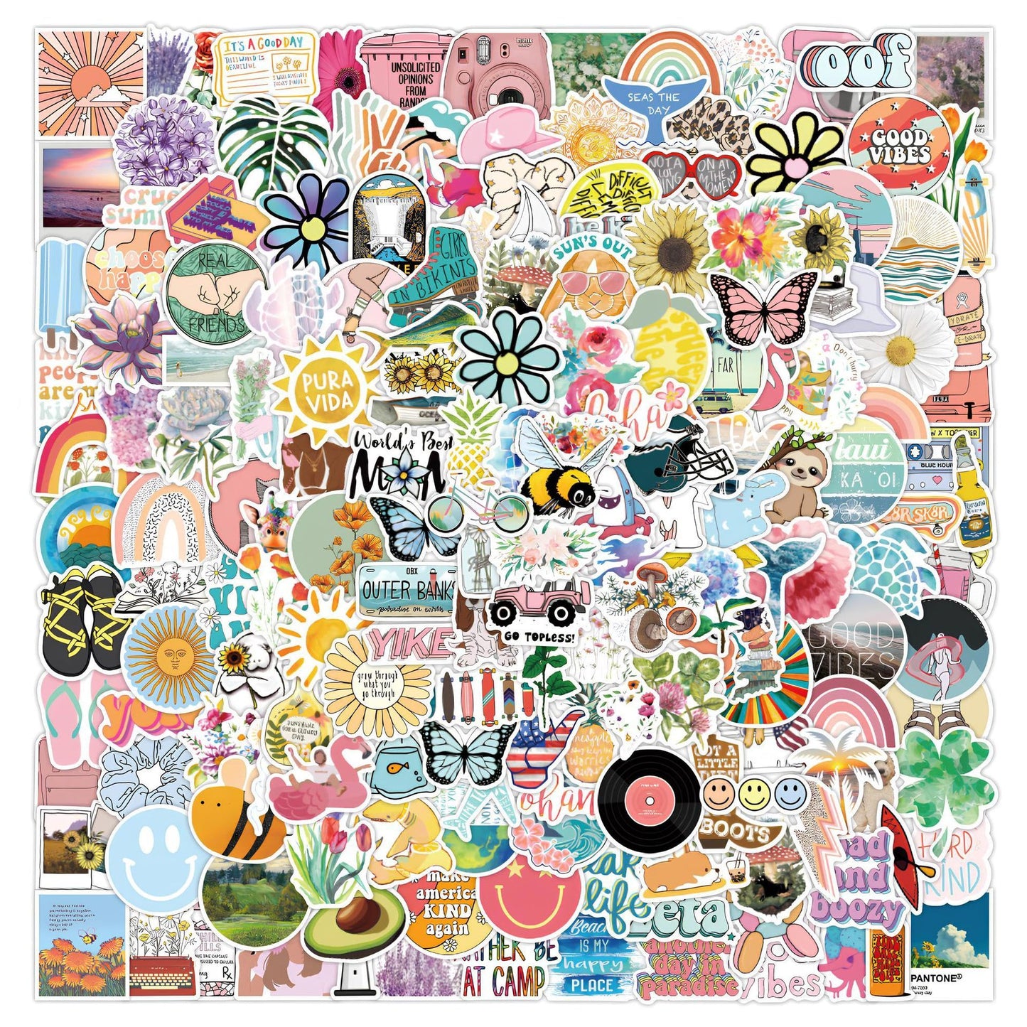 200 Pieces Style Stickers DIY Decorative Luggage Notebook Waterproof Label