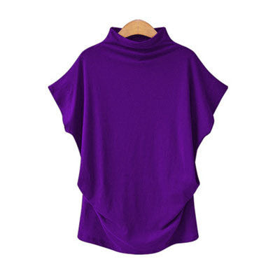 Cozy Lady: Turtleneck Bat Sleeve Short Sleeve T-shirt