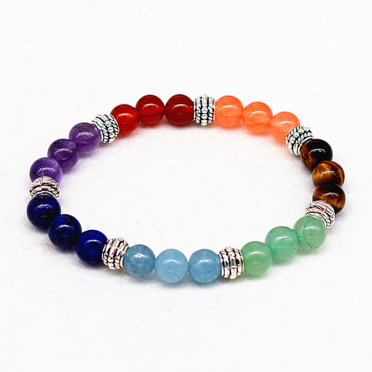 Reiki alte silber naturstein achat tiger bunte kristall armband sieben chakra Yoga Armband