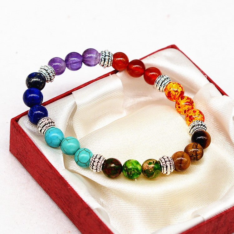 Reiki alte silber naturstein achat tiger bunte kristall armband sieben chakra Yoga Armband