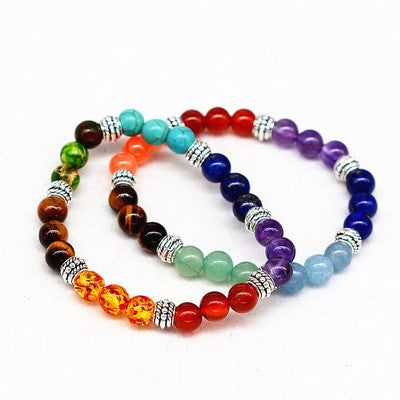 Reiki alte silber naturstein achat tiger bunte kristall armband sieben chakra Yoga Armband