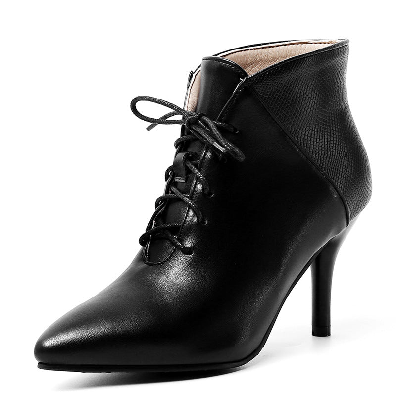 Presenting DiverseHue Plus Size High Heel Short Boots—fashion-forward color blocking for a chic and confident stride