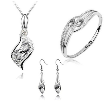 New Angel Elf Earrings Necklace Bracelet Three-piece Austria Crystal Alloy Jewelry Set Wholesale