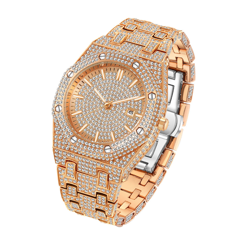 Fashion Rap Ice Hip Hop Volldiamant großes Zifferblatt Quarz Herrenuhr