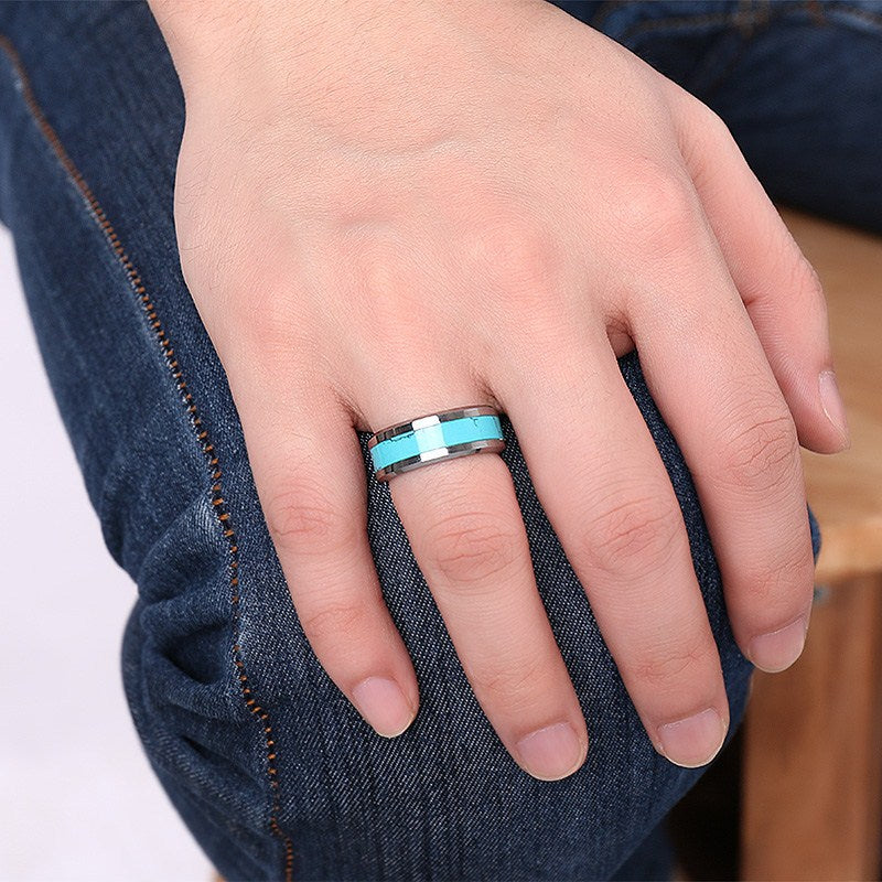 Turquoise tungsten steel ring