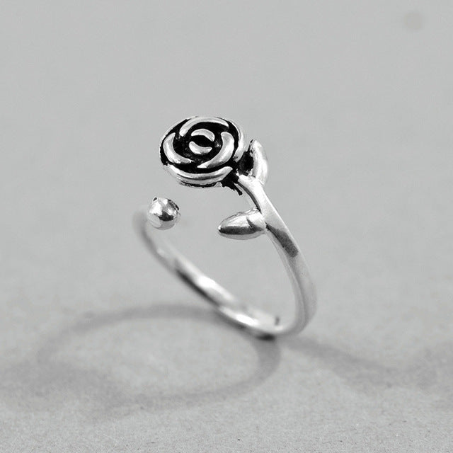 S925 Sterling Silver Rose Vintage Ring