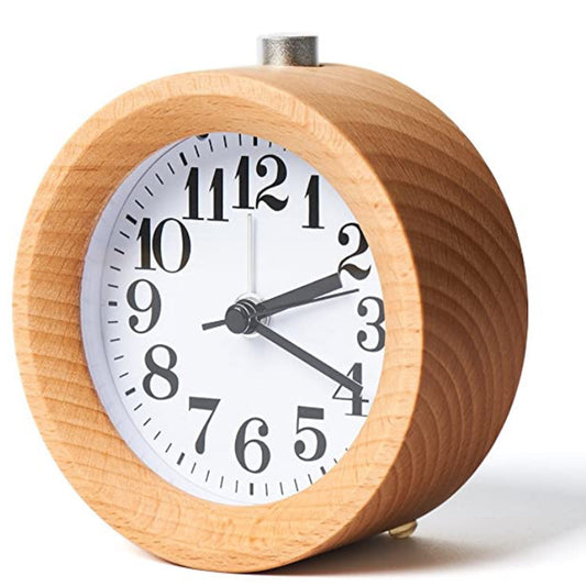 Solid Beech Wood Student Bedside Silent Snooze Alarm Clock