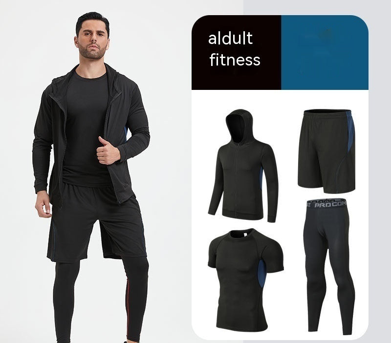 Fitness Suit Men's Morning Running Night Running Sports Quick-drying Five-piece Tights Foot Basketball Training Wear Wholesale