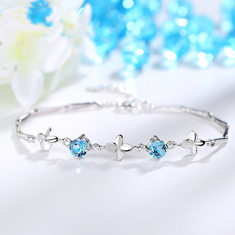 Factory wholesale S925 Sterling Silver Bracelet lucky clover Korean fashion female models simple silver jewelry allergy