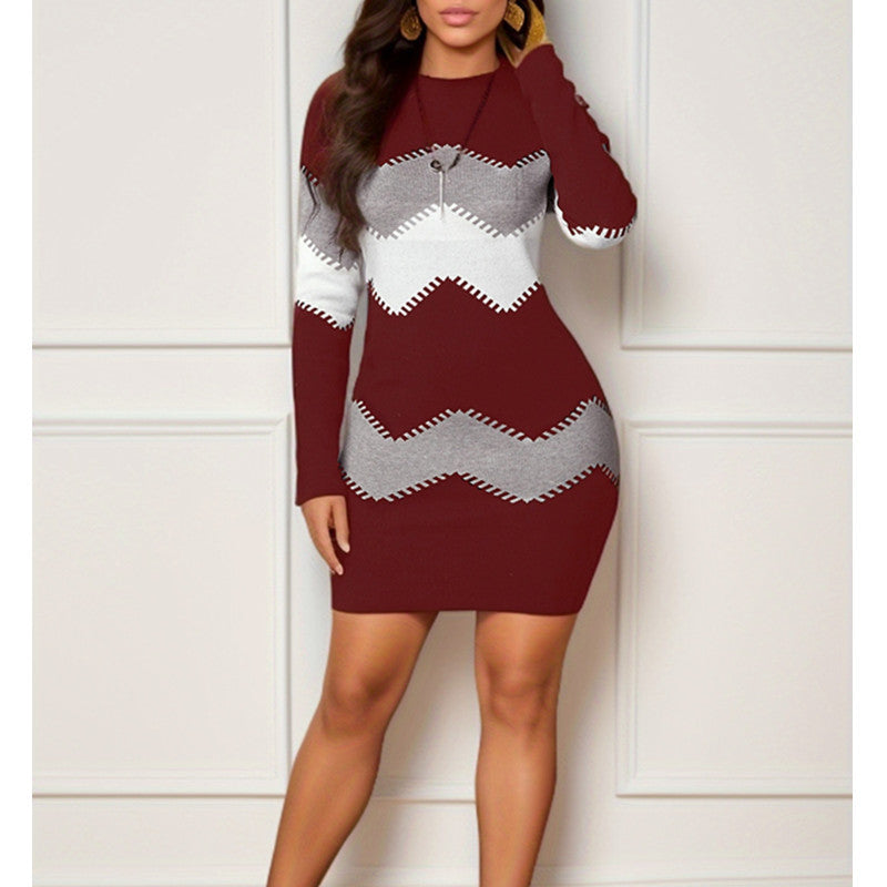 Mid-lenght  Long Sleeve Knitted Sheath Dress