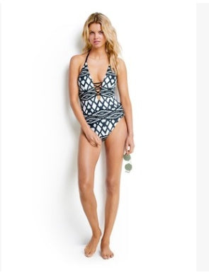 European-European Style Bikini Diamond Shaped Print Finalized One Piece Swimsuit