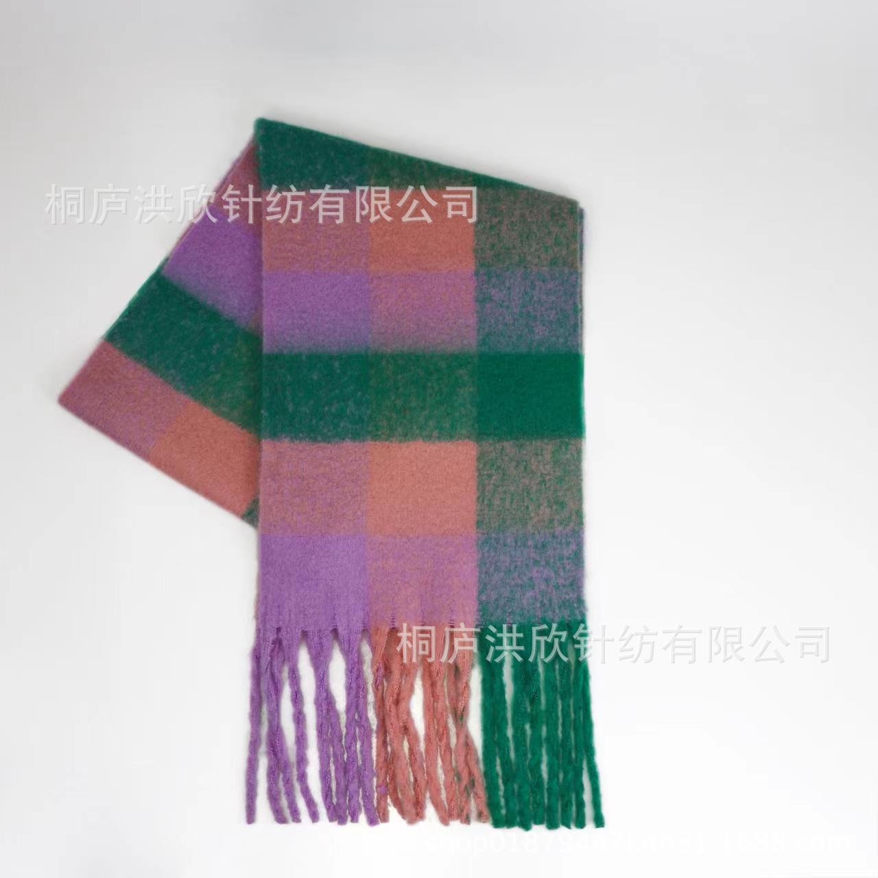 Men's and Women's Autumn and Winter Fashion Warm Rainbow Plaid Shawl Versatile Tassel Scarf