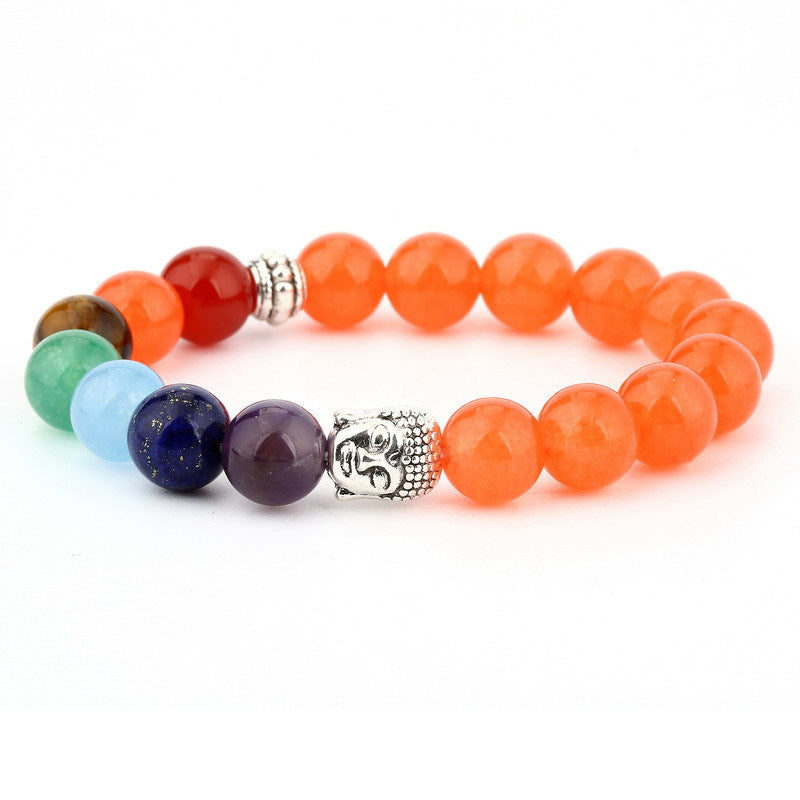 6mm natural stone green Dongling red agate yoga chakra bracelet Buddha head energy volcanic stone bead string bracelet