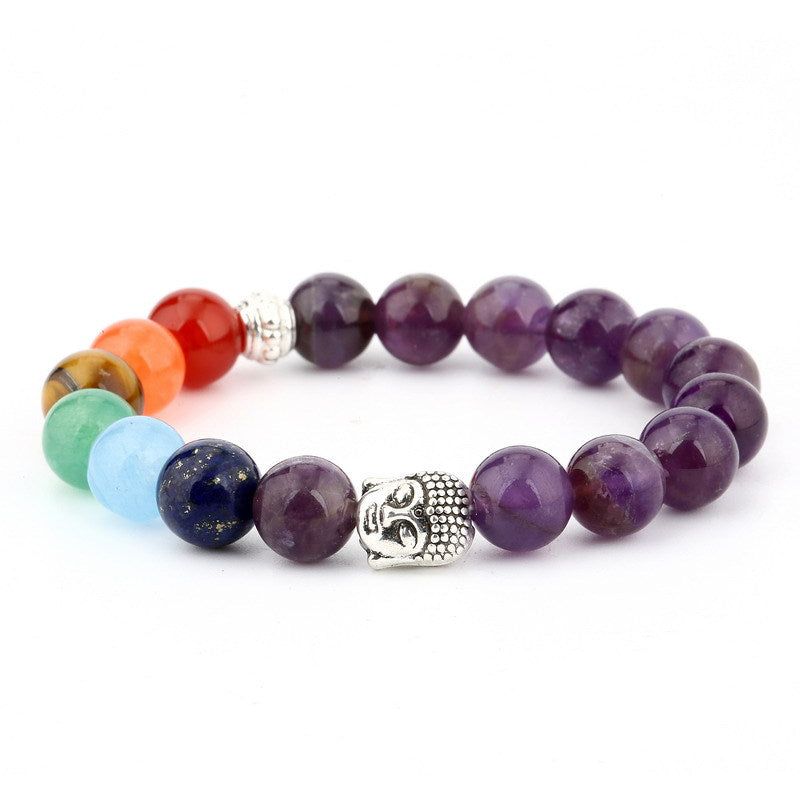 6mm natural stone green Dongling red agate yoga chakra bracelet Buddha head energy volcanic stone bead string bracelet