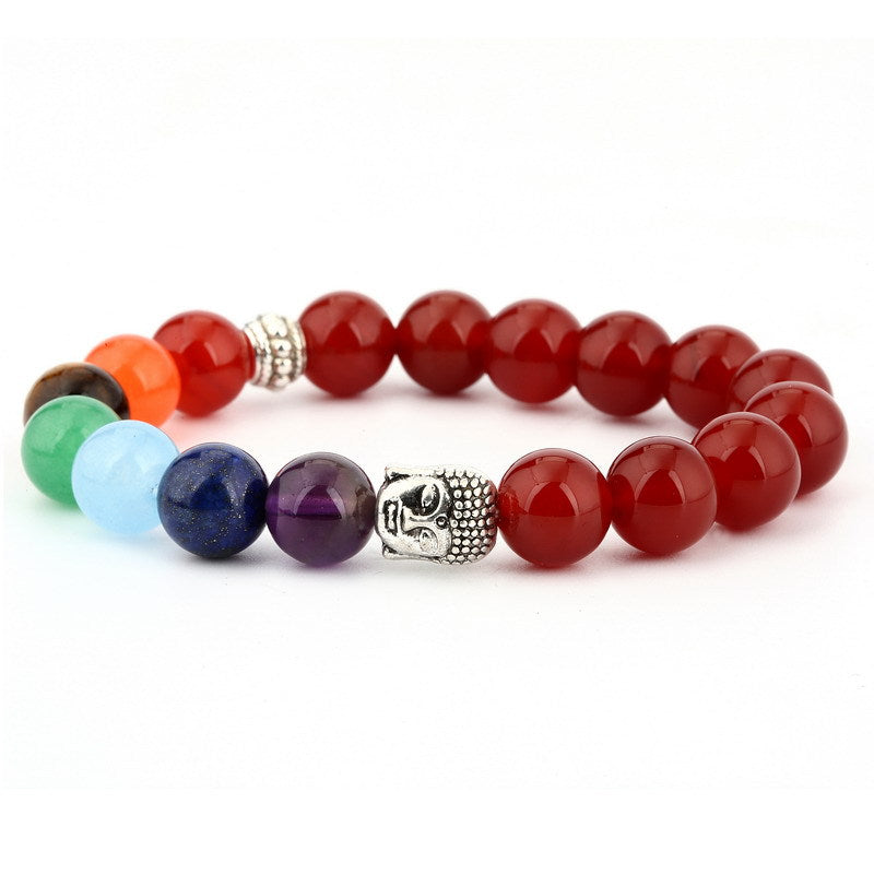 6mm natural stone green Dongling red agate yoga chakra bracelet Buddha head energy volcanic stone bead string bracelet