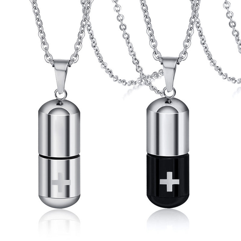 Essence Elysium: Stainless Steel Cylindrical Perfume Bottle Pendant.