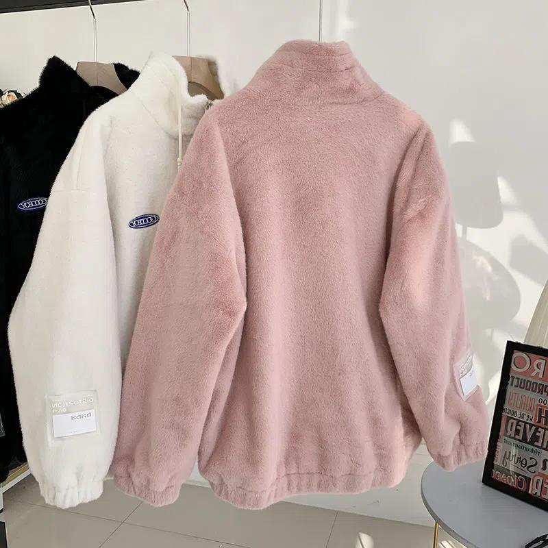 Faux Seto Pelz Lamm Wolle Plüsch Mantel Weibliche Fleece-gefüttert Verdickt Student Koreanischen Stil Lose Alle-matching