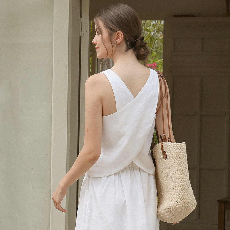 Linen Vest Versatile Back Cross Slimming Top