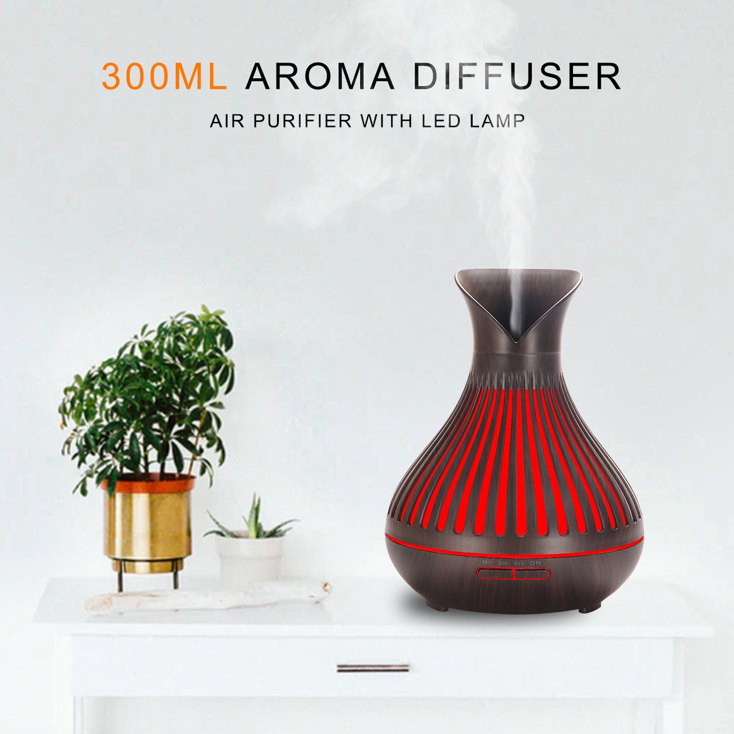 Neu Aroma Diffusor 500ml Holzmaserung Luftbefeuchter Hause Hohl Vase Luftbefeuchter Große 