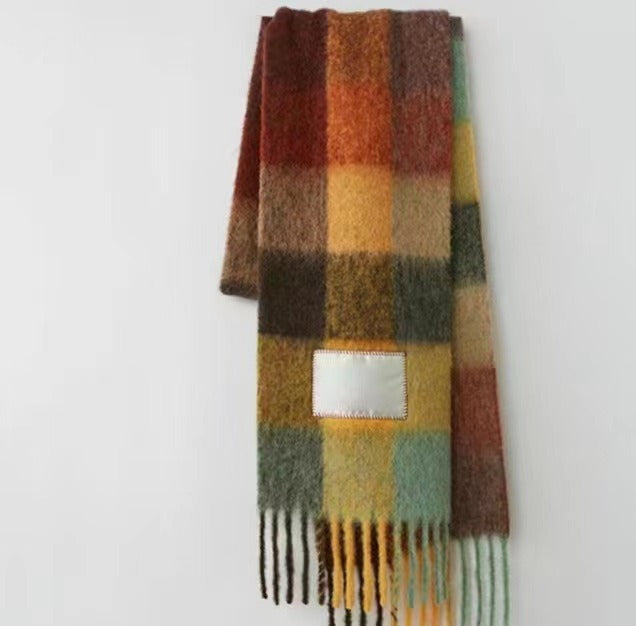 Men's and Women's Autumn and Winter Fashion Warm Rainbow Plaid Shawl Versatile Tassel Scarf