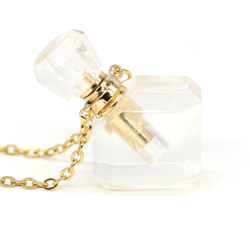 Essence Elysium: Natural Sem-Precious Stone Perfume Bottle Pendant Necklace.