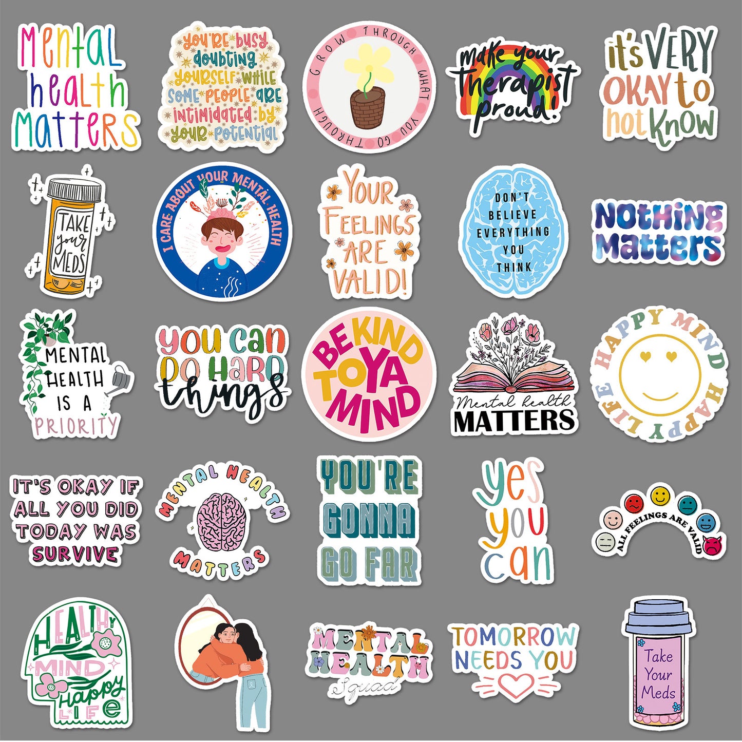 50 Mental Health Graffiti Cross-border Personalized English Slogan Creative Decoration Phone Case Luggage Stickers