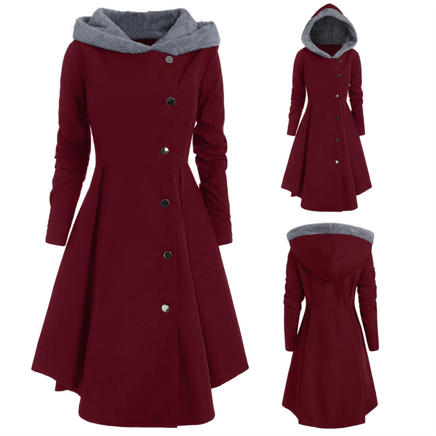 FestiveFlare: Bombshell-Weihnachts-Trenchcoat für Damen, ein langer Mantel mit Kapuze für einen stylischen und fröhlichen Look.