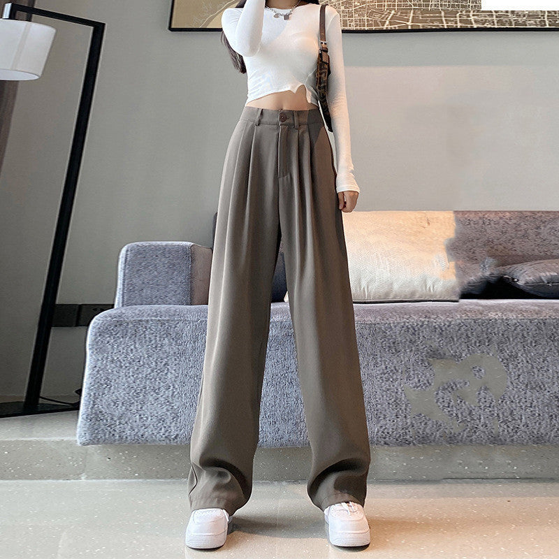 Velcro Suit Pants Women's Fall High-waisted, Loose And Slim Straight Pants White, Floor Sweeping, Wide-leg Pants