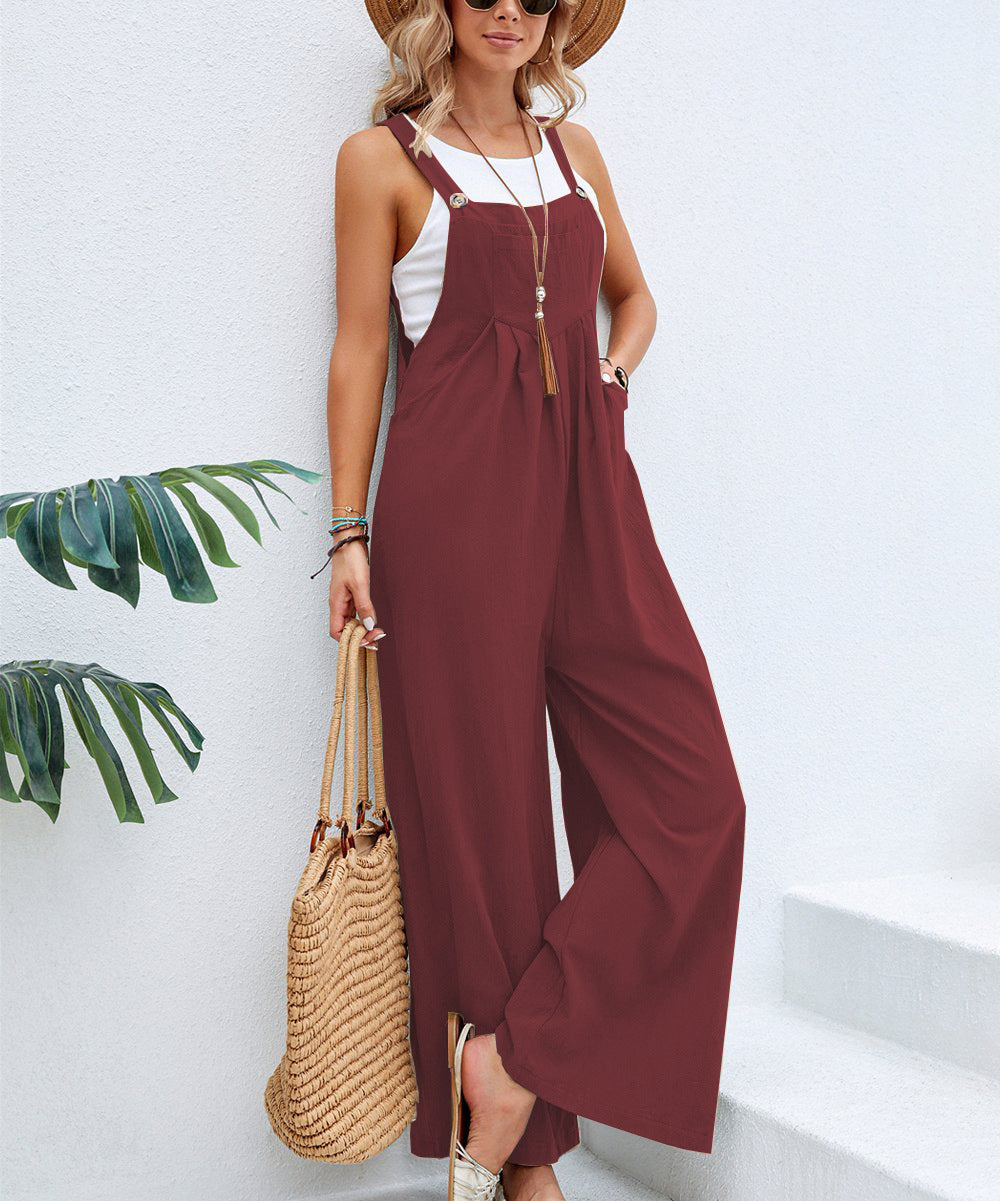 Damen Jumpsuit mit langen Trägerhosen, lässig, lockerer Strampler, Overalls mit Taschen