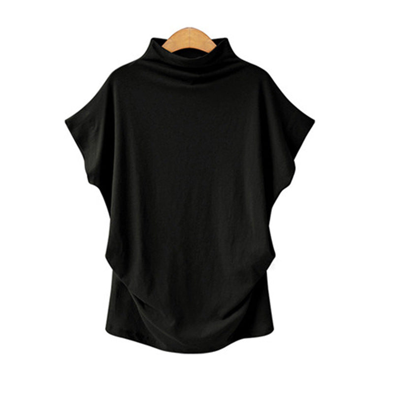 Cozy Lady: Turtleneck Bat Sleeve Short Sleeve T-shirt