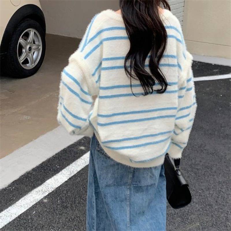 Soft Lazy Wind Collision Color Collar Sweater Female Autumn And Winter